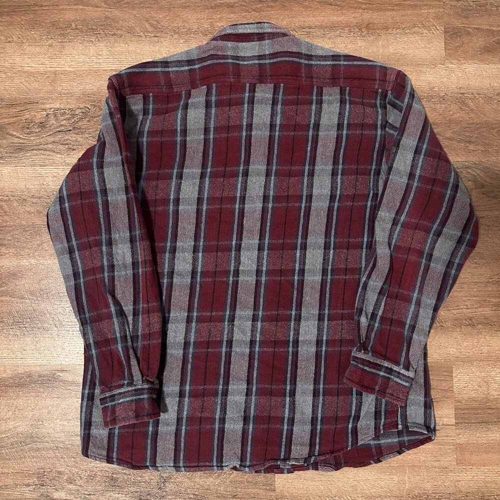 Sands Point Casual Button Down Mens XL Burgundy Plaid Rugged Flannel Shacket - Picture 3 of 5
